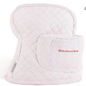 KITCHENAID Fitted Tilt-Head Stand Mixer Cover with Storage Pocket, Quilted 100% Cotton,14.4"x18"x10", Ticking Stripe Hibiscus Pink