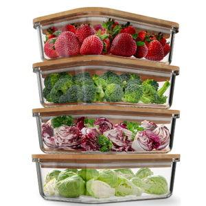 Glass Food Storage Containers with Bamboo Lids (4 Pack)