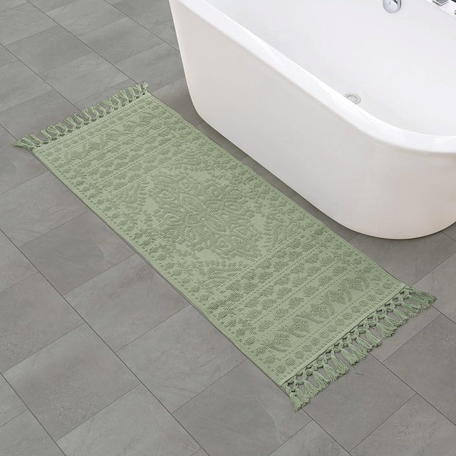 French Connection Nellore Bathroom Rugs, Woven and Beaded Bathroom Mats, Durable Bath Rugs, Thick Bath Mats for Bathroom and Shower Rugs, 24" x 64", Sage Green