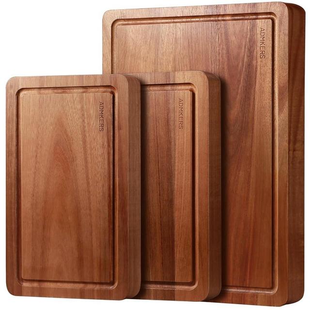 Acacia Wood Cutting Boards for Kitchen, Solid Wooden Cutting Board Set of 3, Charcuterie Board, Large Chopping Board for Meat, Cheese, Fruit, Vegetables (17x12, 12x10, 12x7 inch)
