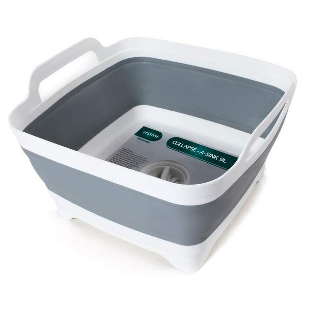 FOSJGO Dish Basin With Drain by Progressive CDT-1 Collapsible Large Pop Up Portable 9 Litres capacity, Washing Basin, Perfect for RV Sink, Best Dish Tub,Food Sink Strainer Dish Washing Tub