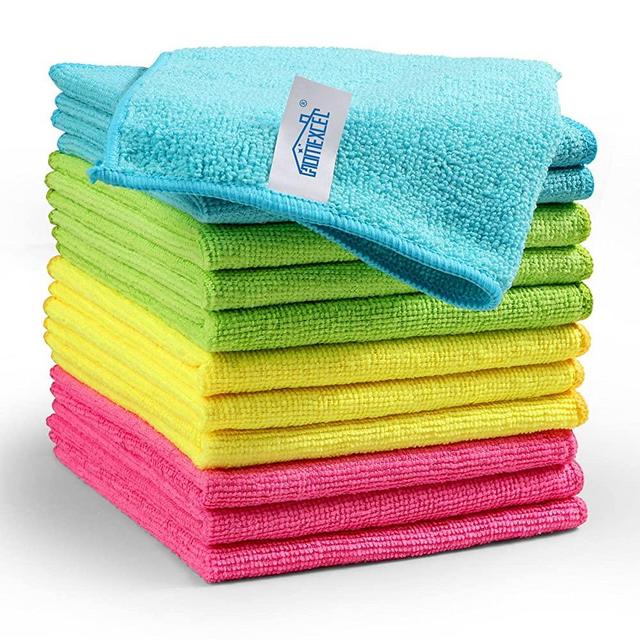 Microfiber Cleaning Cloth,12 Pack Cleaning Rag,Cleaning Towels with 4 Color Assorted,12"X12"(Green/Blue/Yellow/Pink)