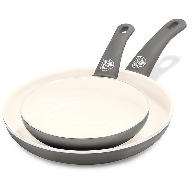 GreenLife Soft Grip Healthy Ceramic Nonstick 7" and 10" Frying Pan Skillet Set, PFAS-Free, Dishwasher Safe, Gray