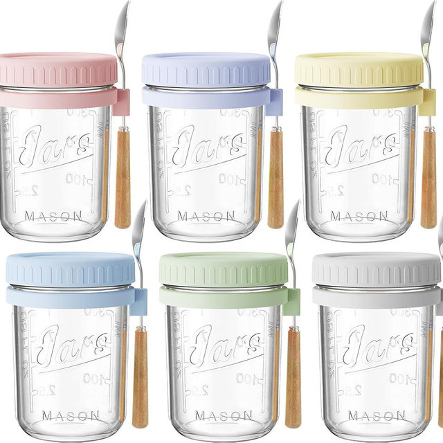 HomArtist 16oz Overnight Oats Containers with Lids and Spoons, 6 Pack Wide Mouth Mason Jars with Airtight Lids, Overnight Oats Jars for Salad, Chia Seed, Cereal, Yogurt