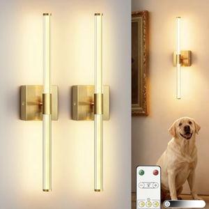L LOHAS LED Battery Operated Wall Sconces Set of 2, 10000mAh Gold Battery Wall Sconce 360 Full Lighting, 3000K Dimmable Wireless Wall Light, Sconce Wall Decor for Bathroom, Bedroom, Living Room, 24in