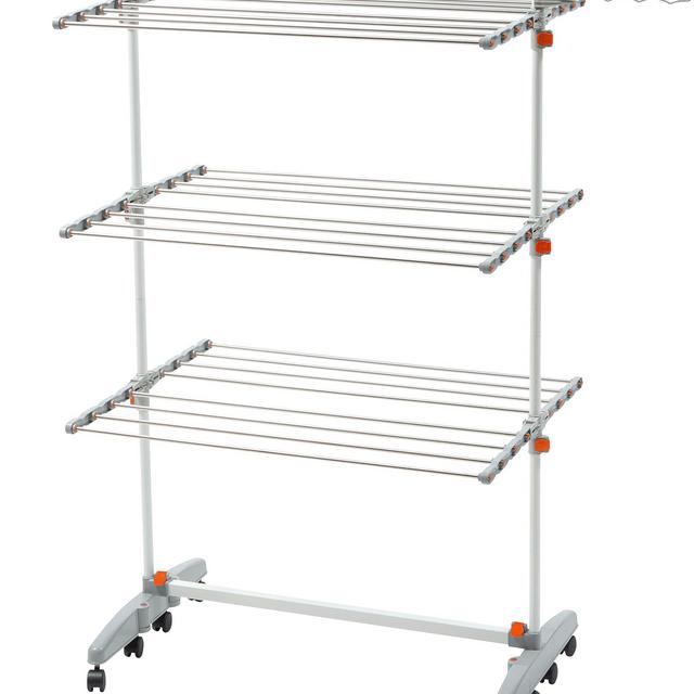 Foldable, Rolling, Stainless Steel Rods & Compact Storage Laundry Clothes Drying Rack System, Made-in-Korea, Premium Size
