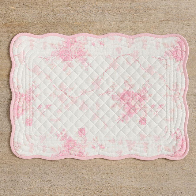 LoveShackFancy Pink Rose Quilted Placemats, Set of 4