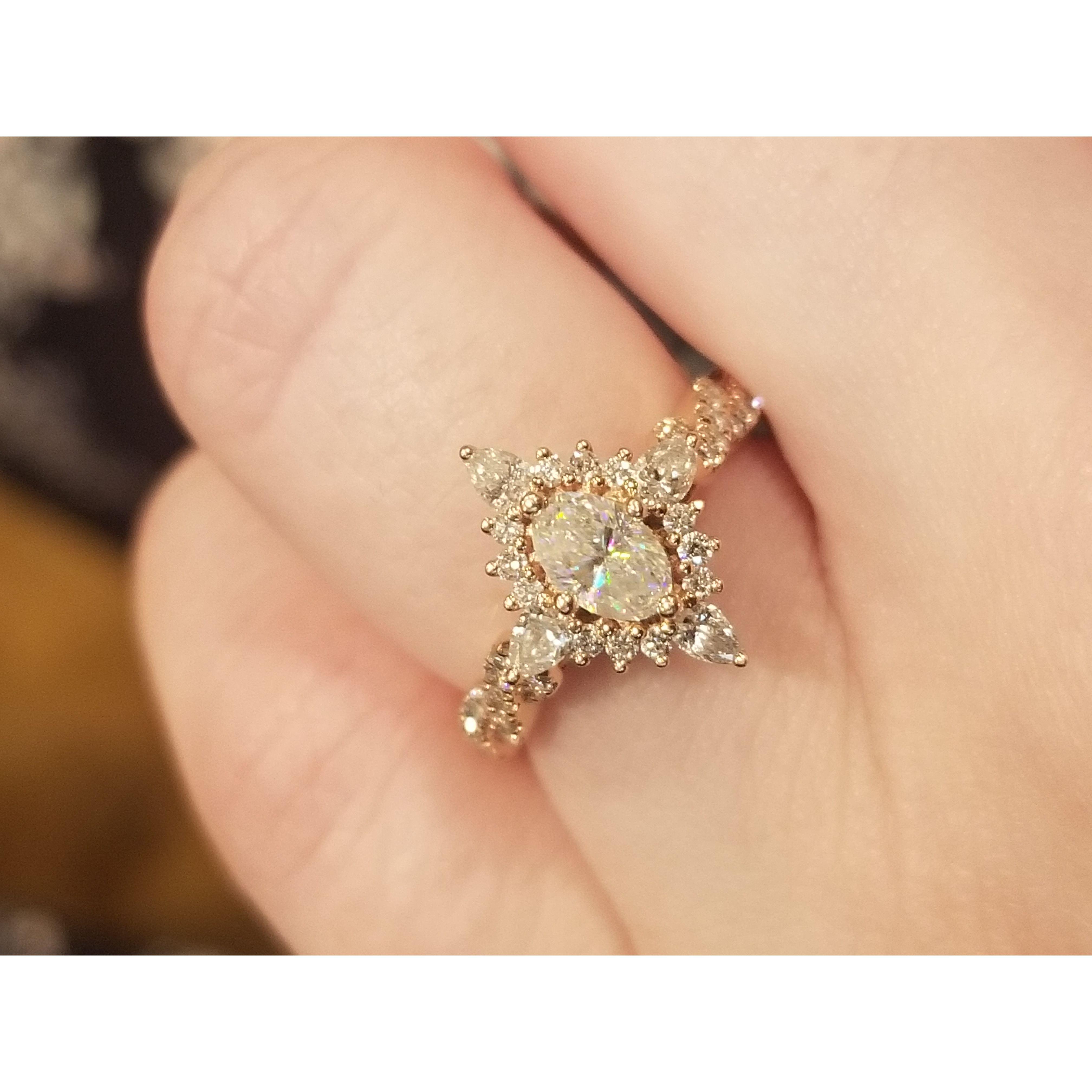 Close up of the RING! Diamond: Rainbow Brilliance. Accompanied with 68 detail diamonds.