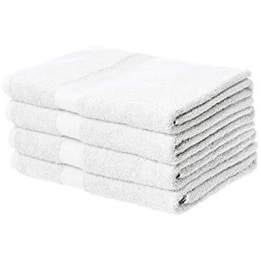 AmazonBasics Fade-Resistant Cotton Bath Towel - Pack of 4, White