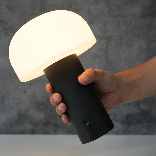 ILOVINIT Outdoor Mushroom Table Lamp Rechargeable, Cordless Lamps for Patio Waterproof, Portable Battery Operated Lamp with USB Charging, Touch Dimming Night Light for Home/Porch/Restaurant (Black)