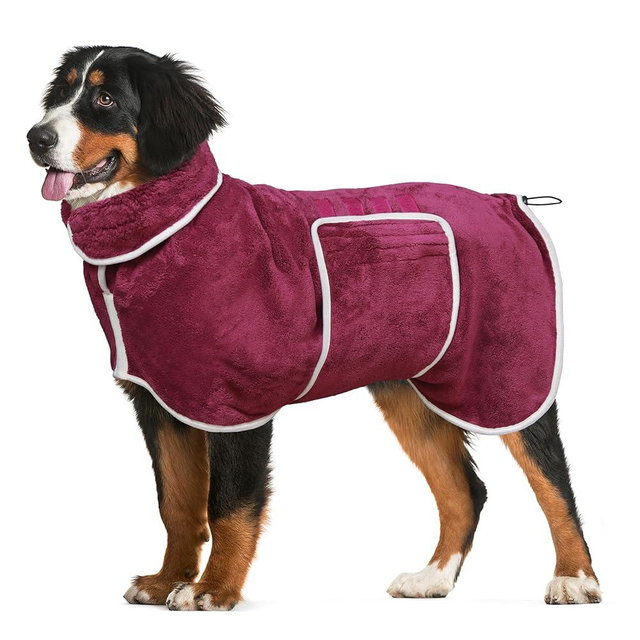 Dog Bathrobe Towel Dog Drying Coat - Super Absorbent Bath Robe for Drying Dogs Large, Soft Adjustable Collar & Belly Strap Fast Drying Coat Pet Dog Cat Bath Robe Towel (Purple, XX-Large)