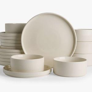 18 Pieces Porcelain Dinnerware Set, Milky White - Milky White