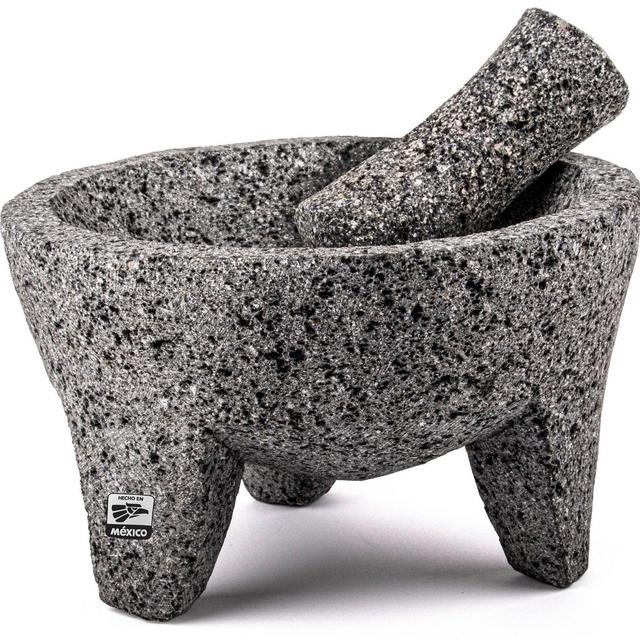 Genuine Hand-carved Mexican Mortar and Pestle Made out of Volcanic Rock (8 Inches)