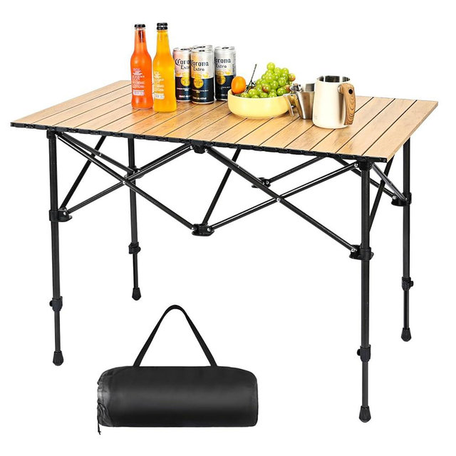 pollilar Camping Table Roll up Surface Lightweight, Suitable for 4 Adults with Carry Bag for Outdoor BBQ Picnic Gathering