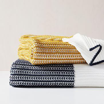 Cotton Stripe Edge Throw -- Yellow