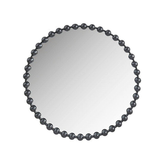 MADISON PARK SIGNATURE Wall Décor Marlowe Metal Spherical Frame Round Mirror for Living Room - Home Accent, Ready to Hang Bedroom Decoration, 36" Diameter, Black