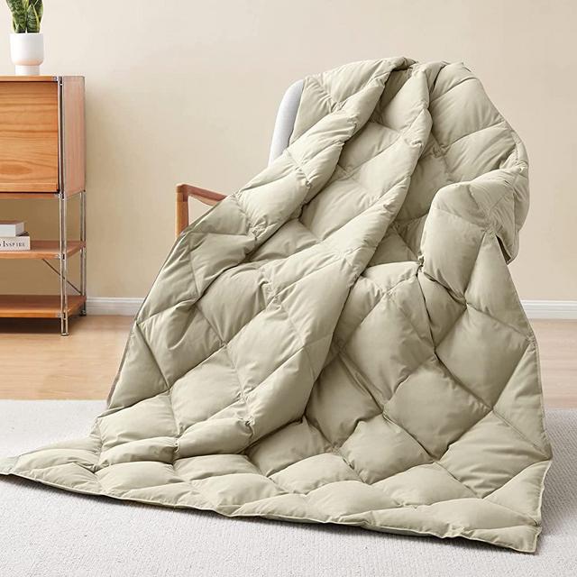 puredown® Down Throw Blankets for Couch, Lightweight Down Throw for Indoor and Outdoor, Soft Throw Blanket for Travel and Home, Packable and Washable, Khaki 50" x 70"