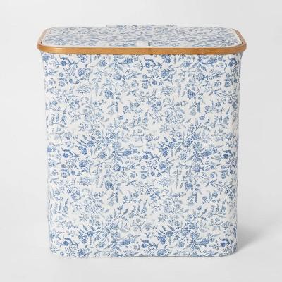 Soft Sided Laundry Hamper With Bamboo Rim Lid - Floral Blue - Threshold™