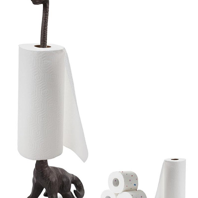 Gardmate 15" Dinosaur Paper Towel Holder for Bathroom & Kitchen - Cast Iron Free Standing Paper Roll Holder, Compact Decorative Toilet Paper Stand with Weighted Base (Brown)