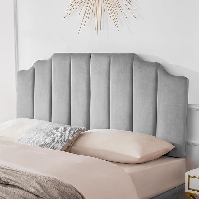 Huatean Home Tufted Headboard, Comfort Velvet Upholstered Headboard, Modern Vertical Channel Design, King Size Bed Compatible, Easy Assembly，Soft Grey