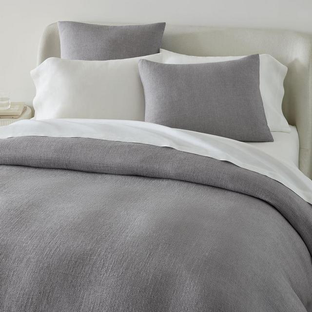 European Linen Mini Waffle Duvet, King, Ash