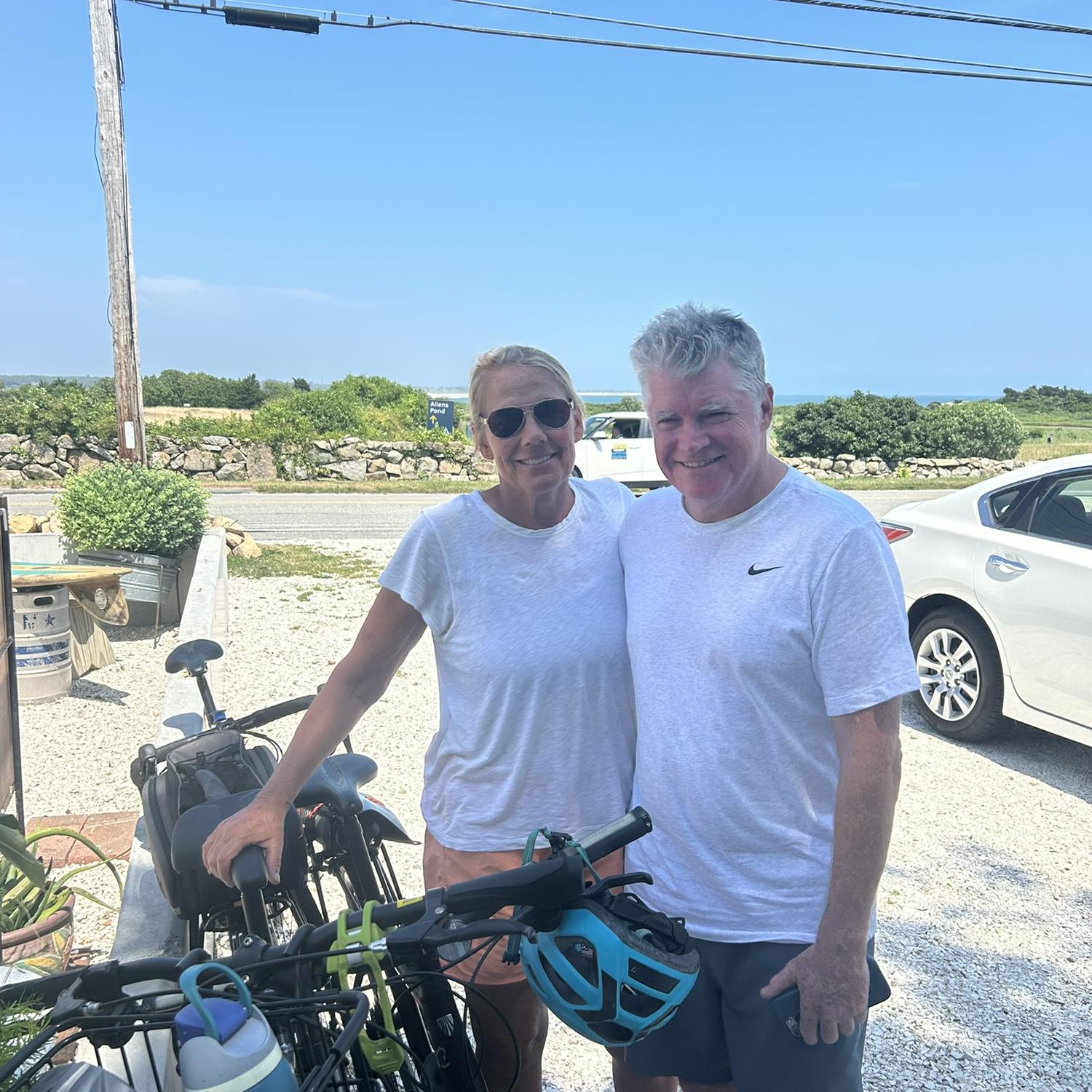 Mom & Pop arriving at Bayside on a bike ride
