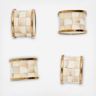 Mocha Check Stainless steel Napkin Ring, Set of 4