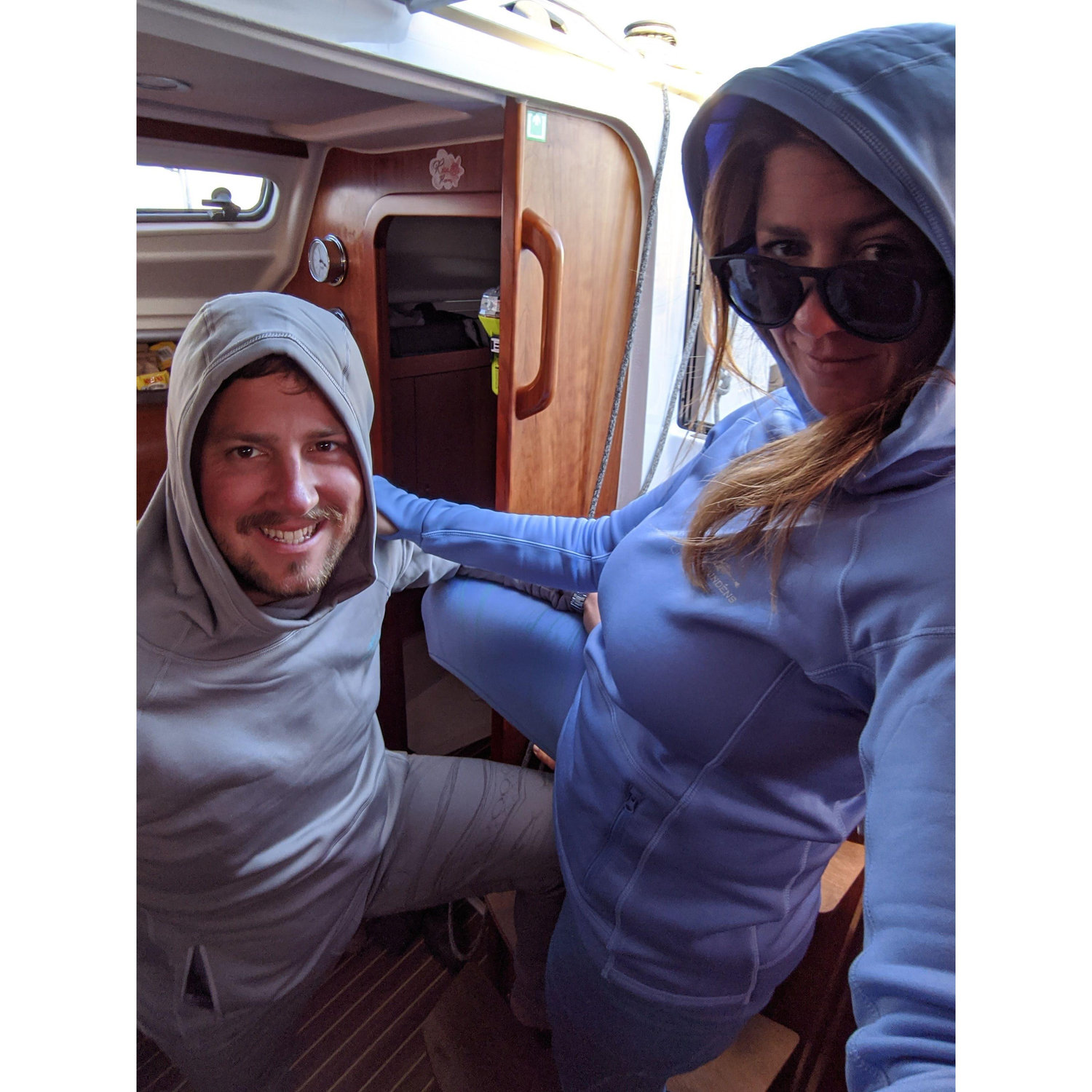 Matching long underwear for keeping warm under follies while sailing.