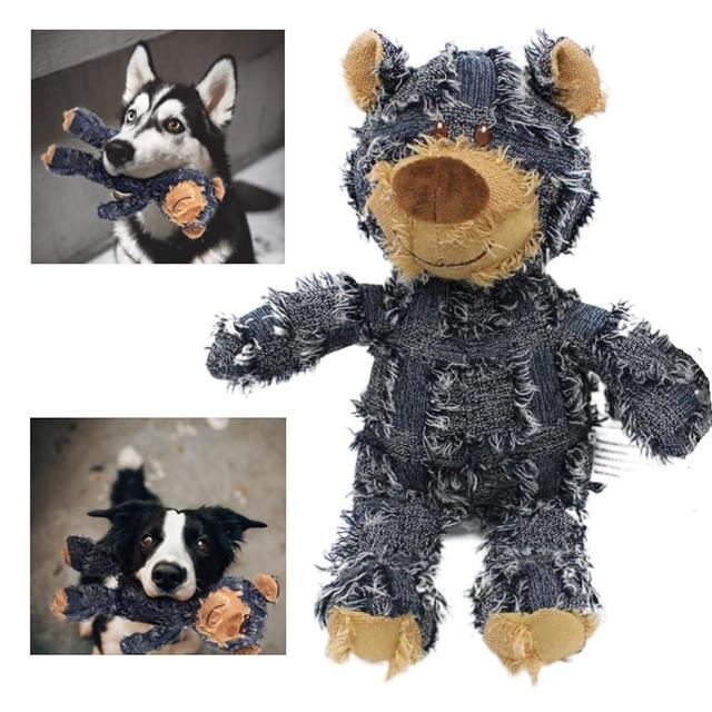 MAXBECK Dog Companion for Heavy Chewers- 2024 New Indestructible Robust Bear Dog Toy, Durable Squeaky Dog Toys for Heavy Chewers, Unbreakable Stuffed Plush Dog Toys for Aggressive Chewers (A-Navy)