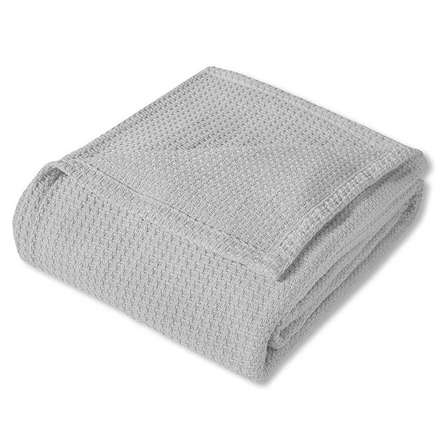 Sweet Home Collection 100% Fine Cotton Blanket Luxurious Basket Weave Stylish Design Soft and Comfortable All Season Warmth, King, Silver