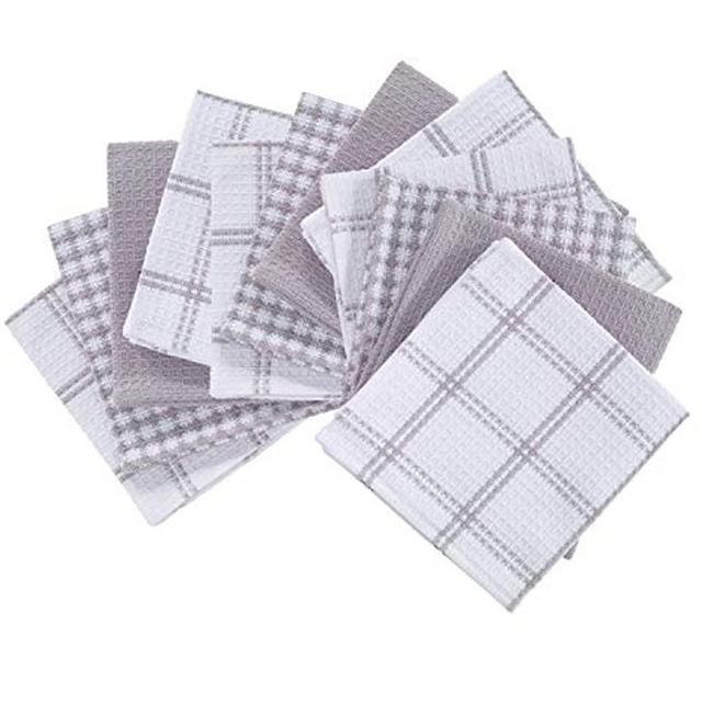 T-fal Premium Waffle Dish Cloths (12-Pack), 12"x13" Highly Absorbent, Super Soft Long Lasting 100% Cotton Flat Waffle Dish Towel for Washing Dishes, Gray
