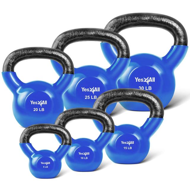 Yes4All Vinyl Coated Kettlebell Set of Weights - Strength Training Kettlebell Sets 25, 30, 35, 45, 60, 70, 105 lbs