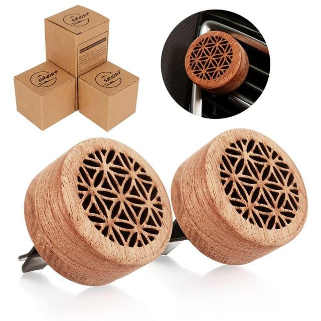 Car Essential Oil Diffuser with Vent Clip, 2 PCS Lava Stone Aromatherapy Wood Car Diffuser