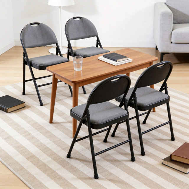 4 Pack Fabric Padded Folding Chairs, Commercial Metal Folding Chair with Padded Back, 350 Lbs Weight Capacity Comfortable Foldable Chair