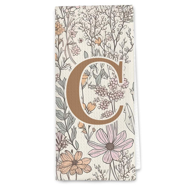 DSHFG Initial C Personalized Floral Kitchen Towels Dish Towel, Custom Hand Towels for Bathroom, Monogrammed Gifts for Women Mom, Boho Floral Decorative Kitchen Towels Tea Towel, 16x24 Inch