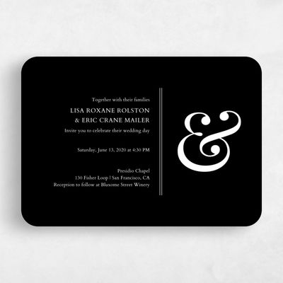 Black Rounded Wedding Invitation - Verona Landscape