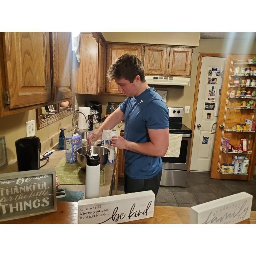 Jacob surprising Christina by making a jello cheesecake for her birthday!