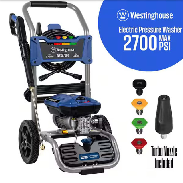Westinghouse 2700 Max PSI 1.76 Max GPM 13 Amp Cold Water Electric Powered Pressure Washer with Turbo Nozzle and 5-Quick Connect Tips WPX2700e