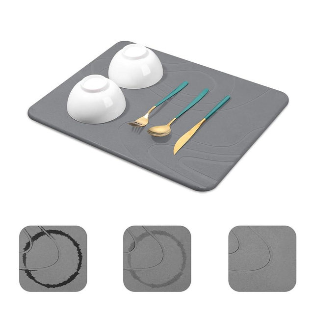 Snuggery Stone Dish Drying Mat for Kitchen Counter - 18"x14" Fast Drying Super Absorbent Non-Slip Diatomite Mat, Natural Diatomaceous Earth Dish Drying Pad for Dish Rack