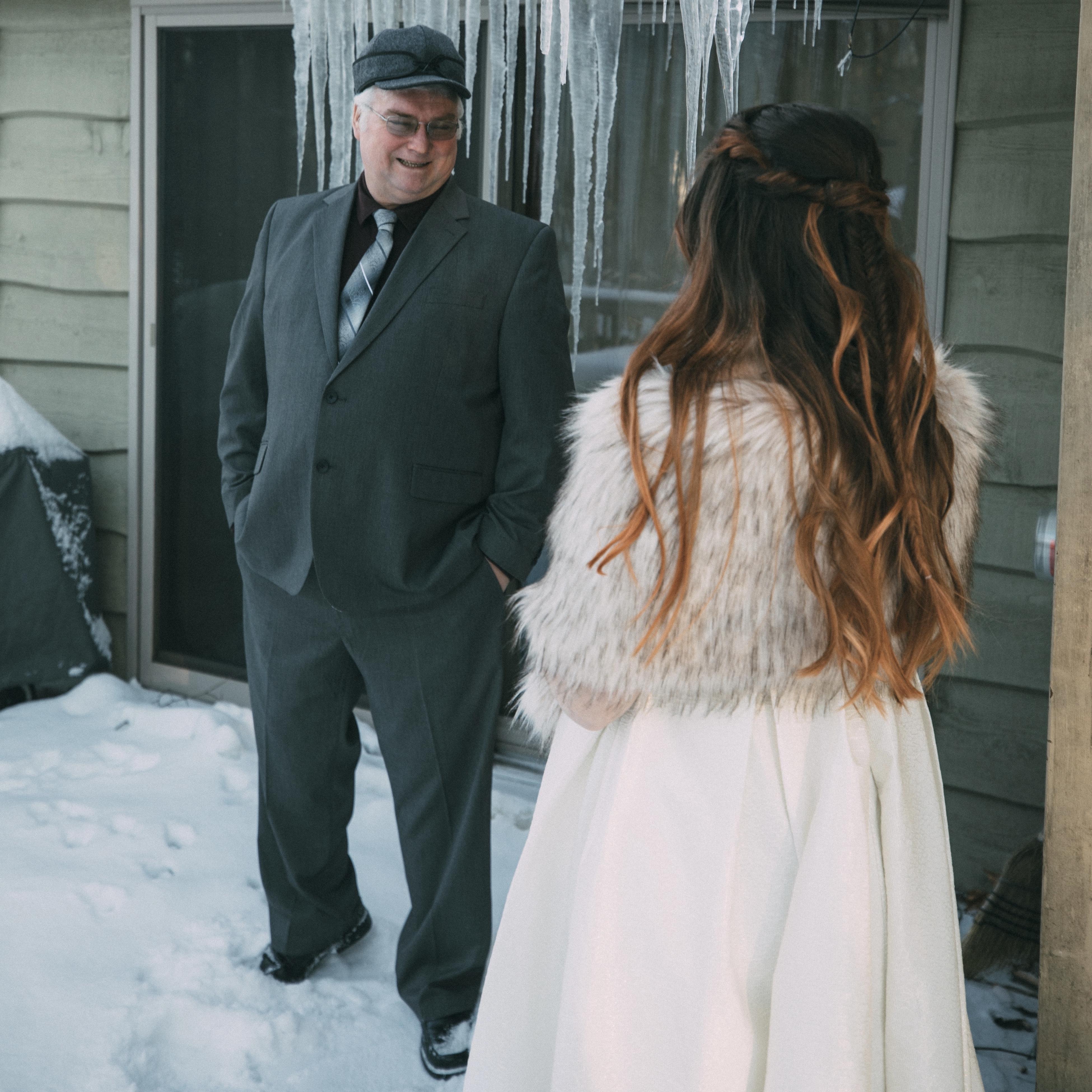Emily's first look with her dad