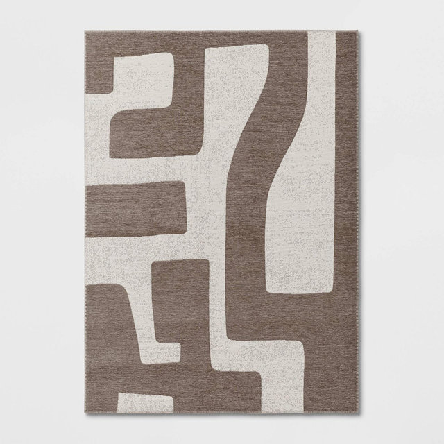 5'3"x7' Modern Geo Rectangular Woven Indoor Outdoor Area Rug Taupe - Threshold™