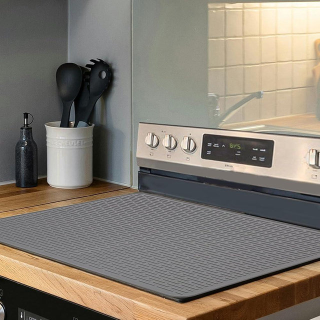 LONGKING Stove Top Cover for Electric Stove - Silicone Stove Mat for Glass Top Stove, Glass Cooktop Protector, Dish Drying Mats For Kitchen, Range Covers for Electric Stove (Grey, 28 x 20)