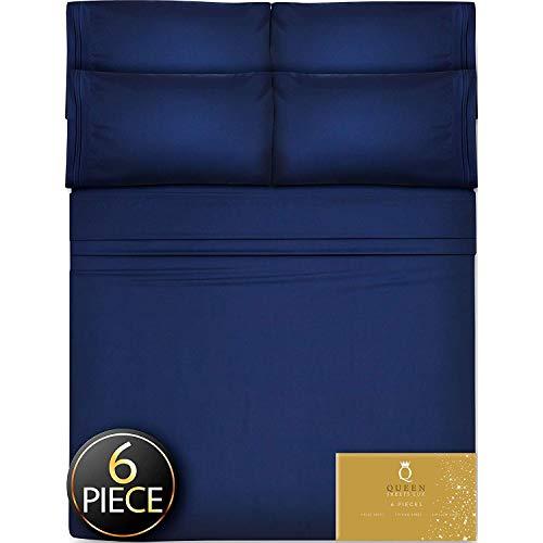6 Piece Queen Sheets Bed Sheets Queen Size - Sheets Queen Size Sheets Queen Bed Sheets Queen Sheet Set Queen Size 6 Piece Deep Pocket Queen Sheets Microfiber Sheets Queen Bedding Sets Sheet Navy Blue