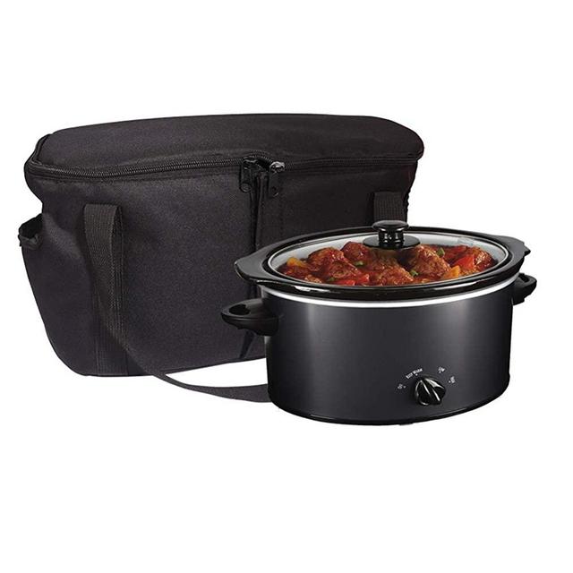 Slow Cooker Bag, Round-Shaped Crockpots Carrier Bags, Insulated Carrier Bags for Slow Cookers, Black Thermal Tote Bag with Handle Openings for Rice & Pressure Cookers (L: 16.5"x8.6"x9.4")