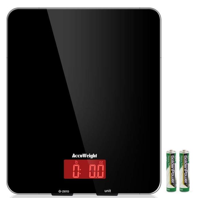 AccuWeight Digital Kitchen scale Multifunction Meat Food Scale with LCD Display for Baking Kitchen Cooking, 11lb Capacity by 0.1oz, Tempered Glass surface, Black