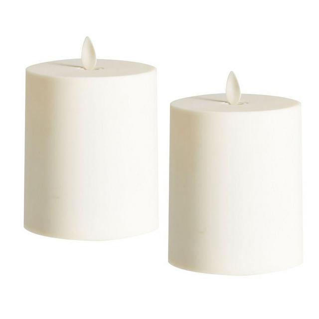 Premium Flickering Flameless Outdoor Wax Pillar Candle, Ivory - Set of 2 - 3X4