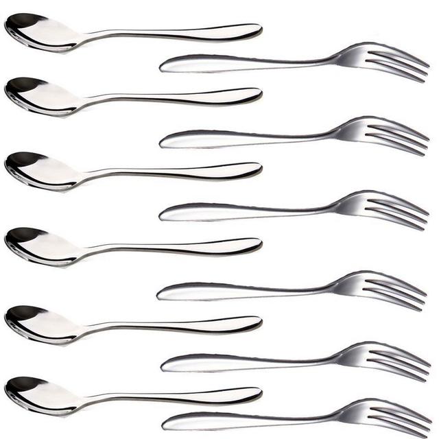 Glittermall 12PCS Stainless Steel Cocktail Tasting Appetizer Cake Fruit Forks and Tea Dinner Server Spoon Kitchen Accessory Wedding Party (6 forks 5'' and 6 spoons5'')