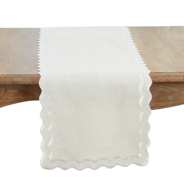 Saro Lifestyle Scalloped Border Table Runner, 16"x72", Natural