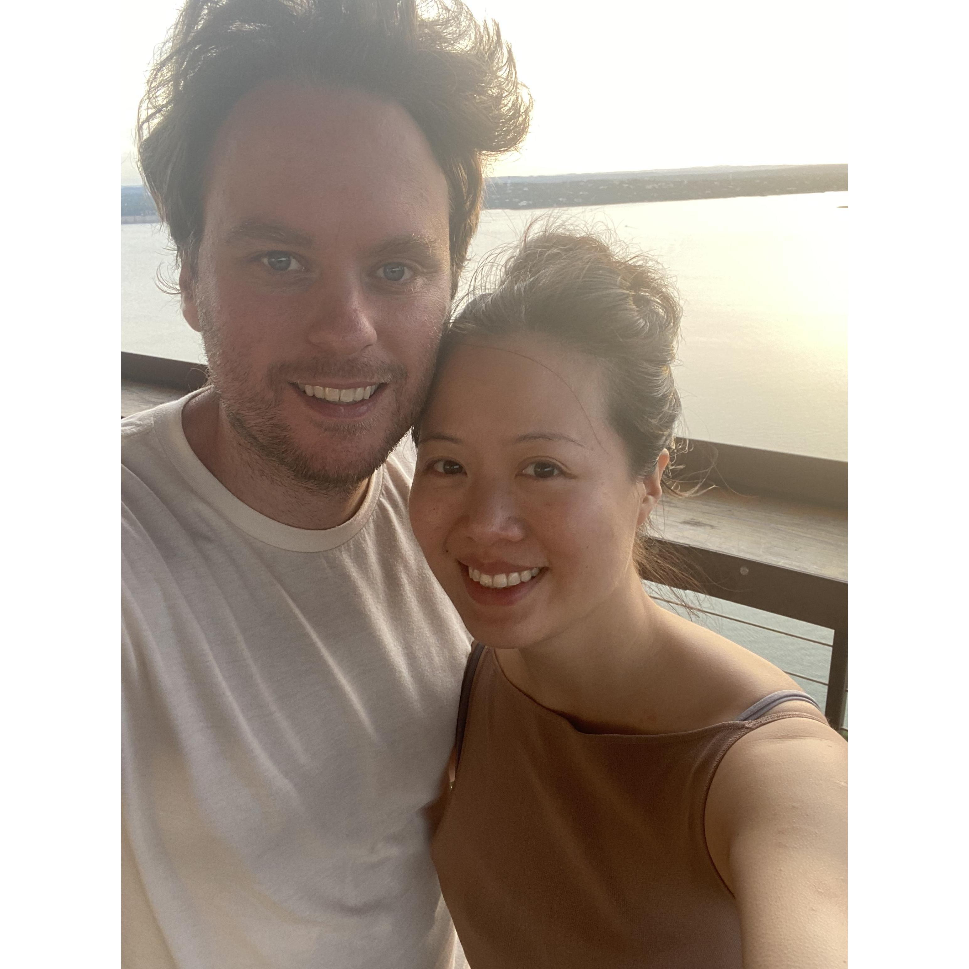 Enjoying an outdoor dinner during our short stay in Austin. Stephen lovesss his voluminous hair here.