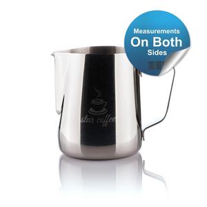 Star Coffee 20, 12 or 32oz Stainless Steel Milk Frothing Pitcher - Measurements on Both Sides Inside Plus eBook & Microfiber Cloth - Perfect for Espresso Machines, Milk Frothers, Latte Art